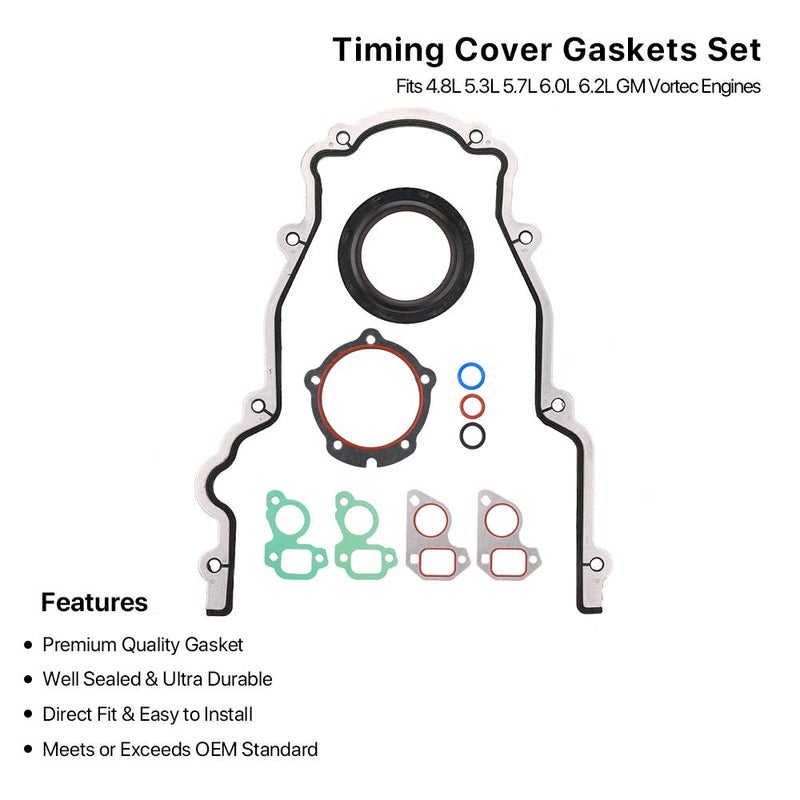 MNJWS Timing Cover Gasket Set - Compatible with 4.8L 5.3L 5.7L 6.0L 6.2L Chevy Silverado, Suburban, Tahoe, GMC Sierra, Yukon, Savana, Cadillac Escalade - Replace 12633904 TCS45993 - Image 4